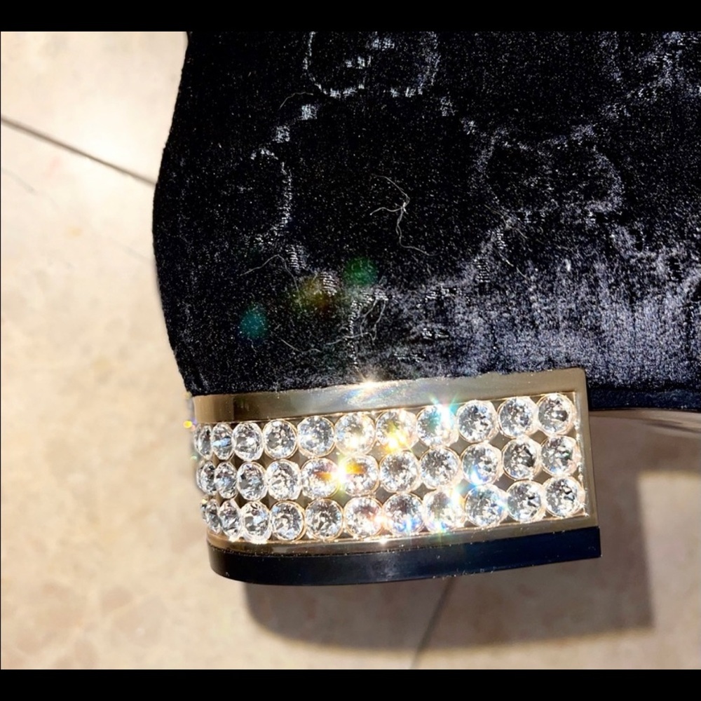 Gucci velvet gg monogram crystal horsebit ankle boots sz 37 black - Picture 5 of 8